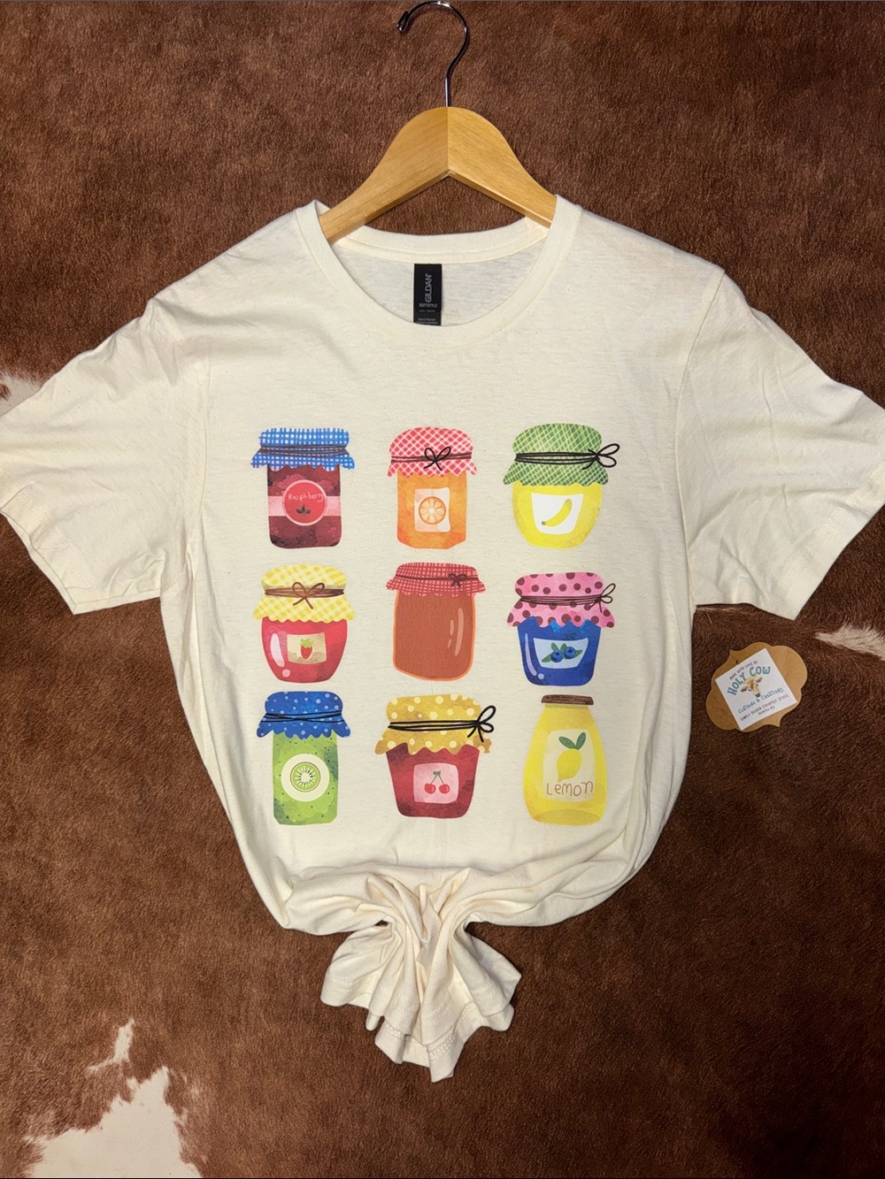 NEW! Gildan Cream Kids Short-Sleeve Tee with Colorful Jam Jar Print